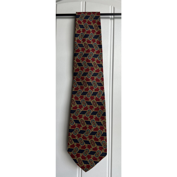 Tommy Hilfiger Red and Blue Geometric Designer Tie Silk Necktie - Picture 1 of 2